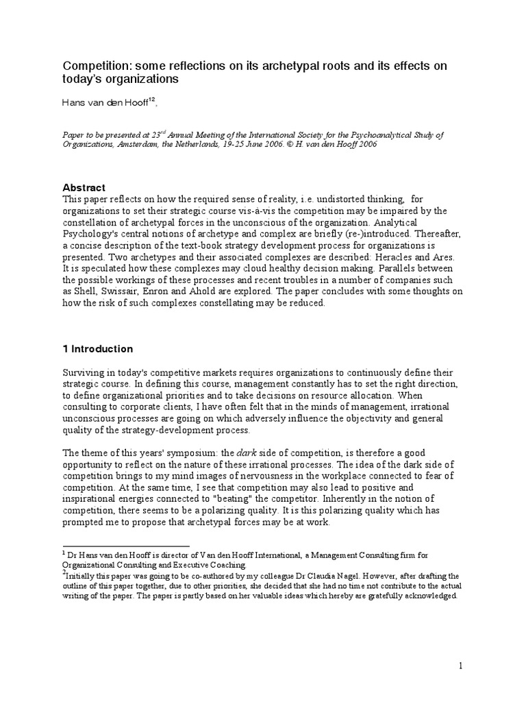 Competition Archetypes Pdf Carl Jung Analytical Psychology