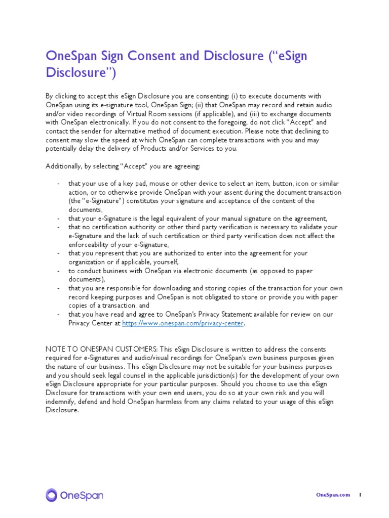 OneSpan eSign Consent and Disclosure | PDF | Computing | Information ...
