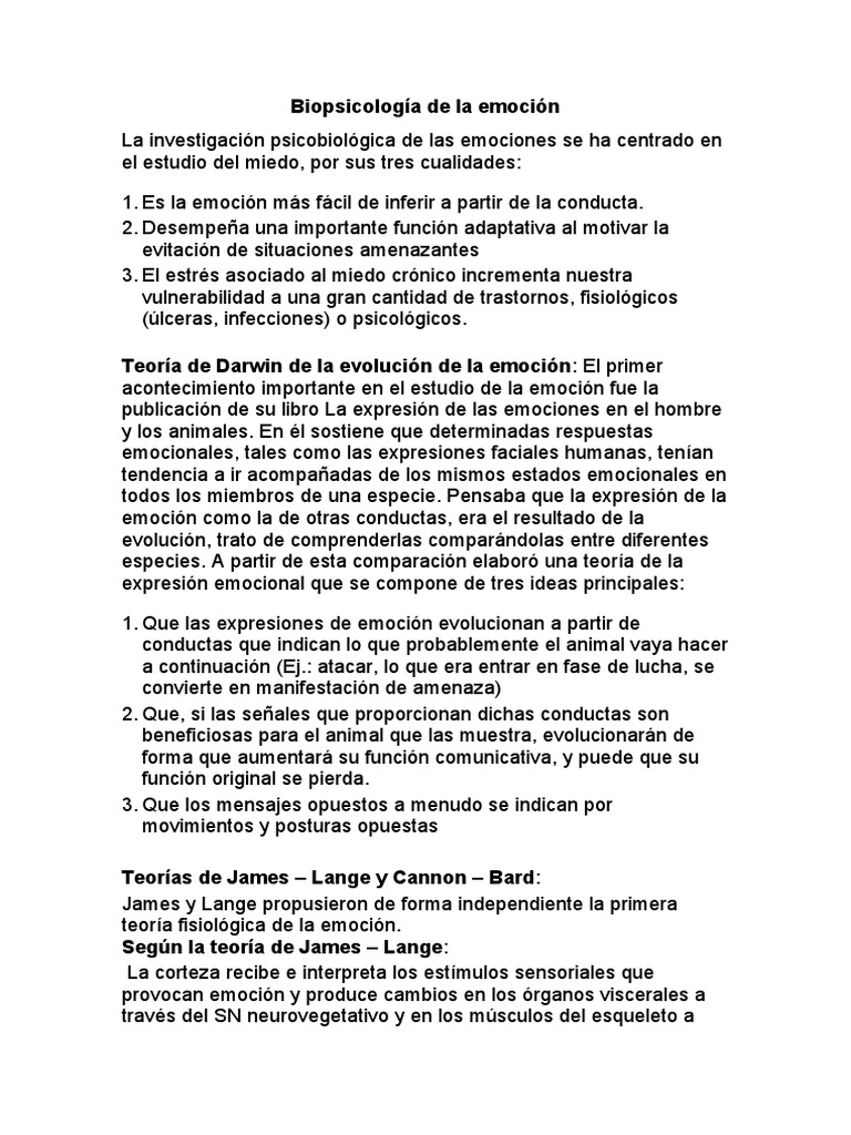 Biopsicología de las emociones y teorías | PDF | Las emociones | Sicología