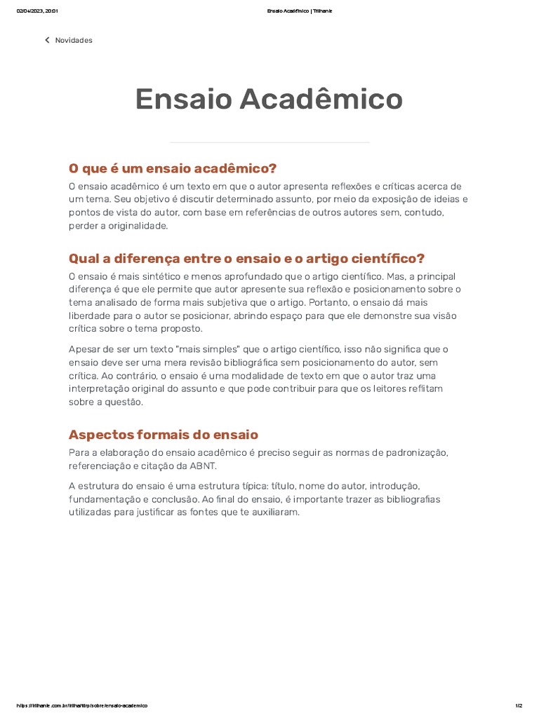 Estrutura do Ensaio Acadêmico ABNT | PDF