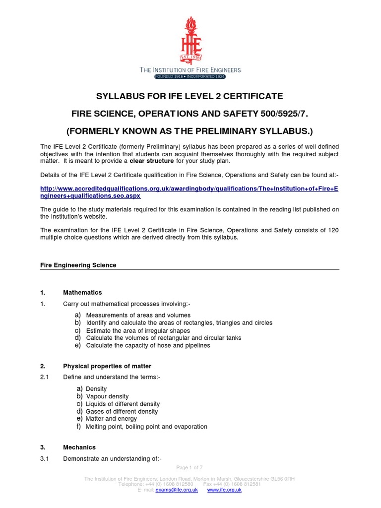 IFE Level 2 Fire Science Syllabus | PDF | Thermal Expansion | Temperature