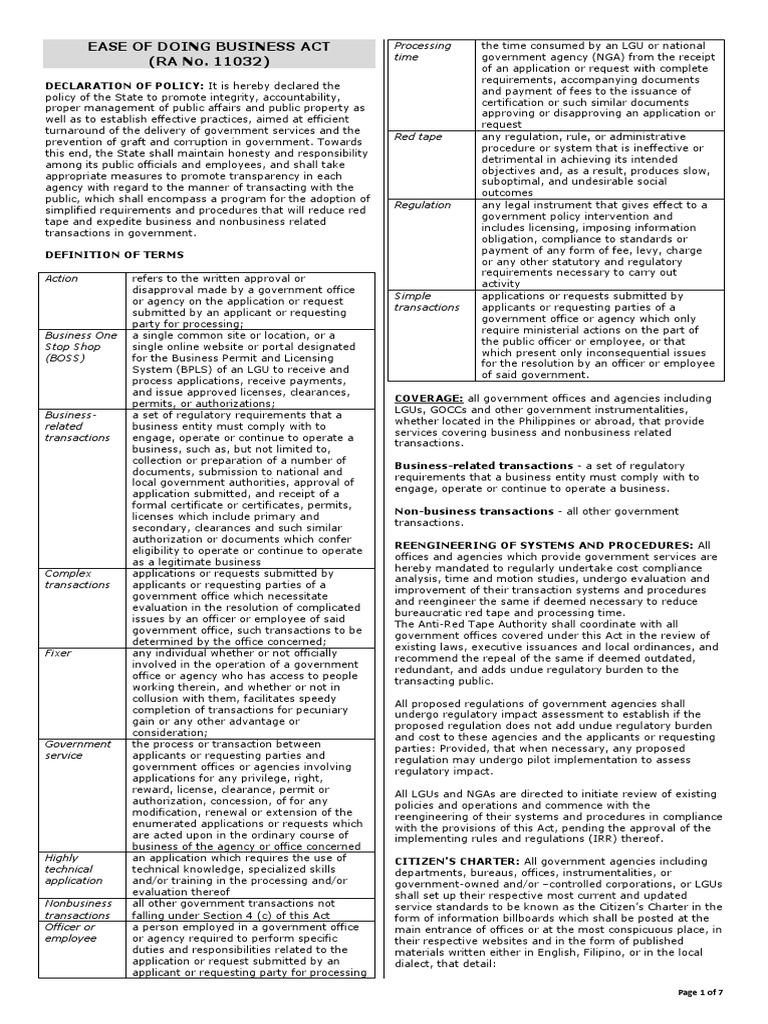Ease of Doing Business Act Labor Law SSS Law | PDF | Overtime | Employment