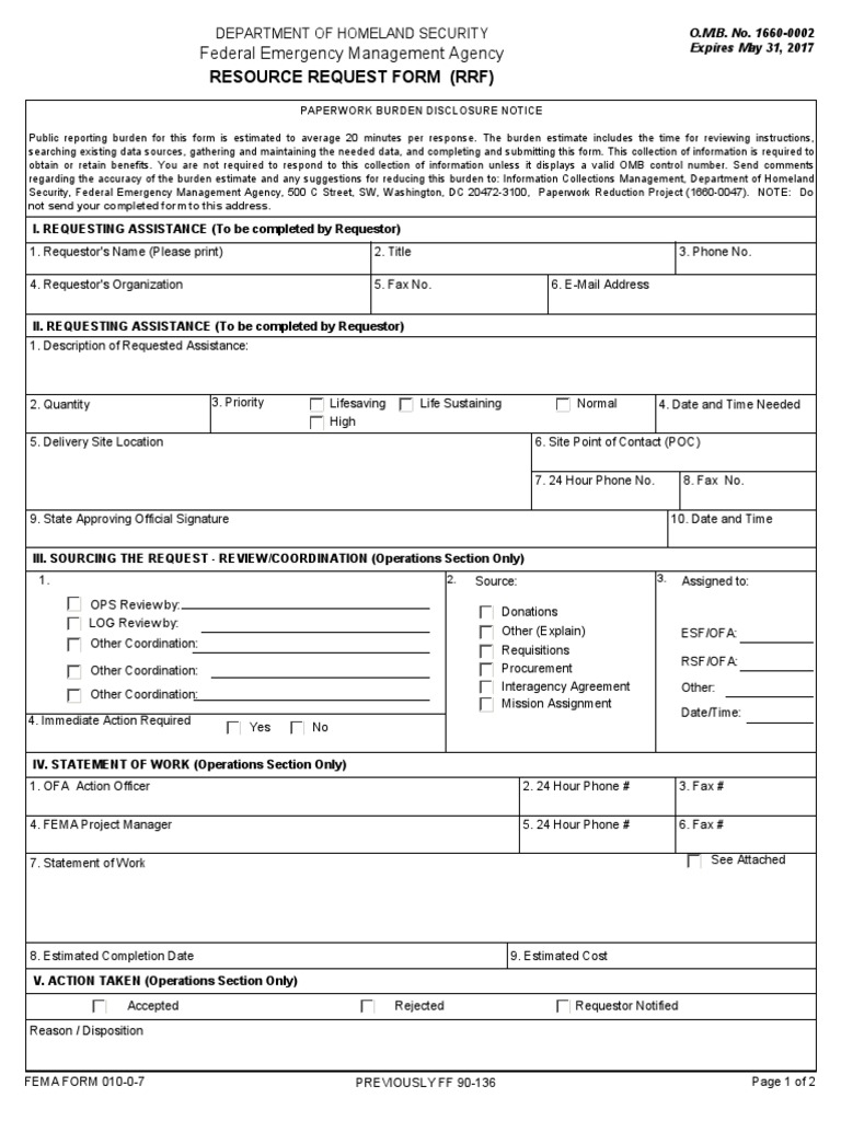 FEMA Form 01007 RRF PDF Office Of Management And Budget Federal