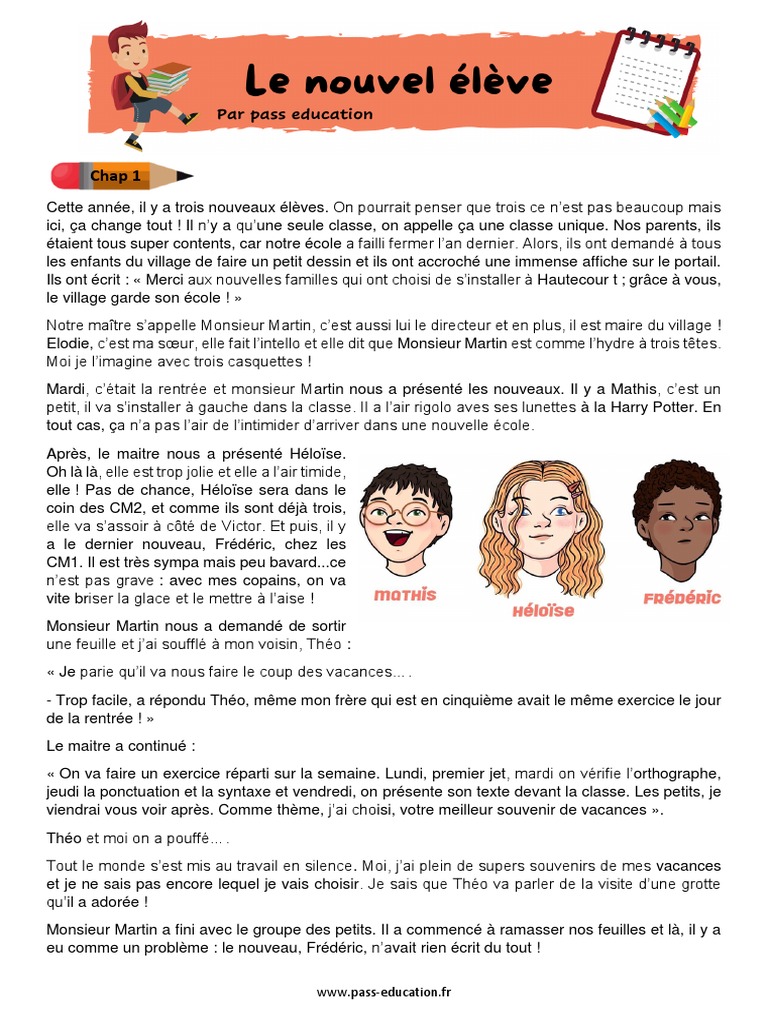 Pass Education Page De Garde Cahier Du Jour Doc 1 a Le Nouvel Eleve Lecture Suivie 4eme Primaire PDF | PDF
