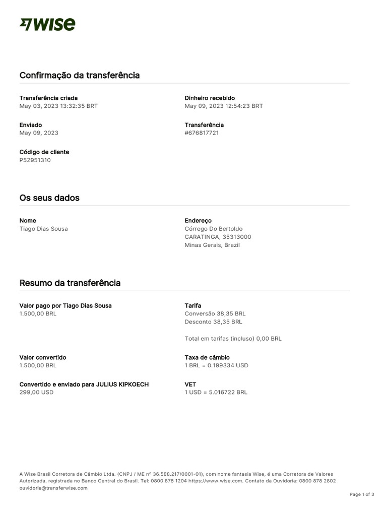 Wise Transaction Invoice Transfer 676817721 1096017058 PT | PDF ...