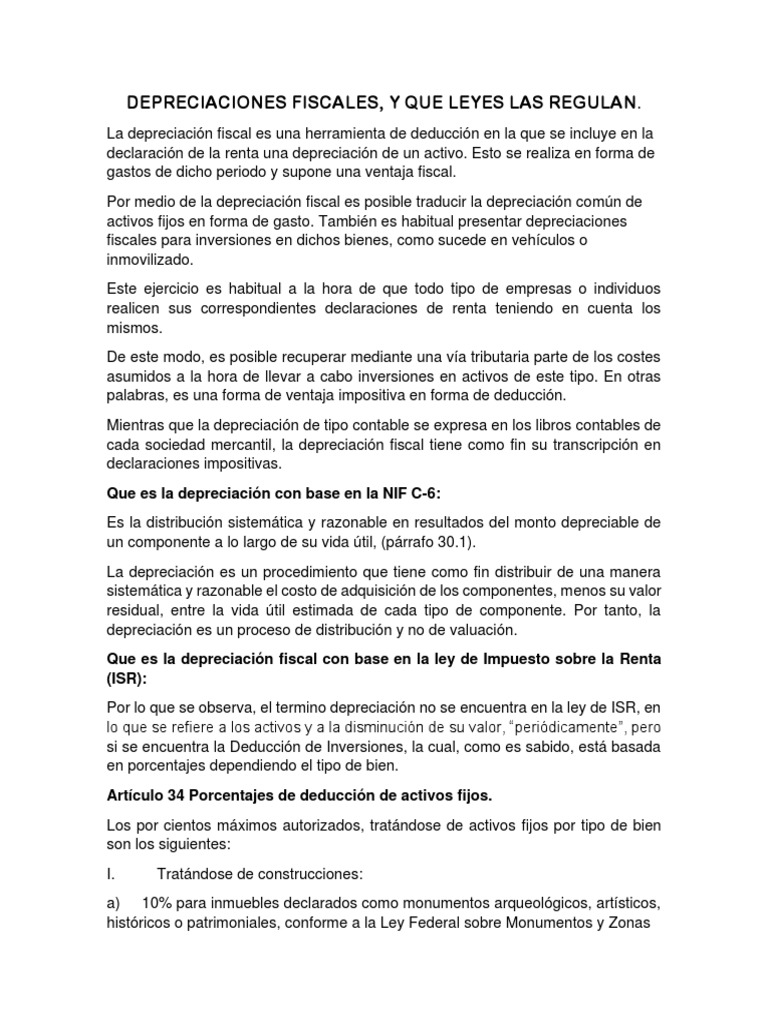 Depreciación Fiscal y Regulaciones ISR | PDF | Depreciación | Impuesto ...