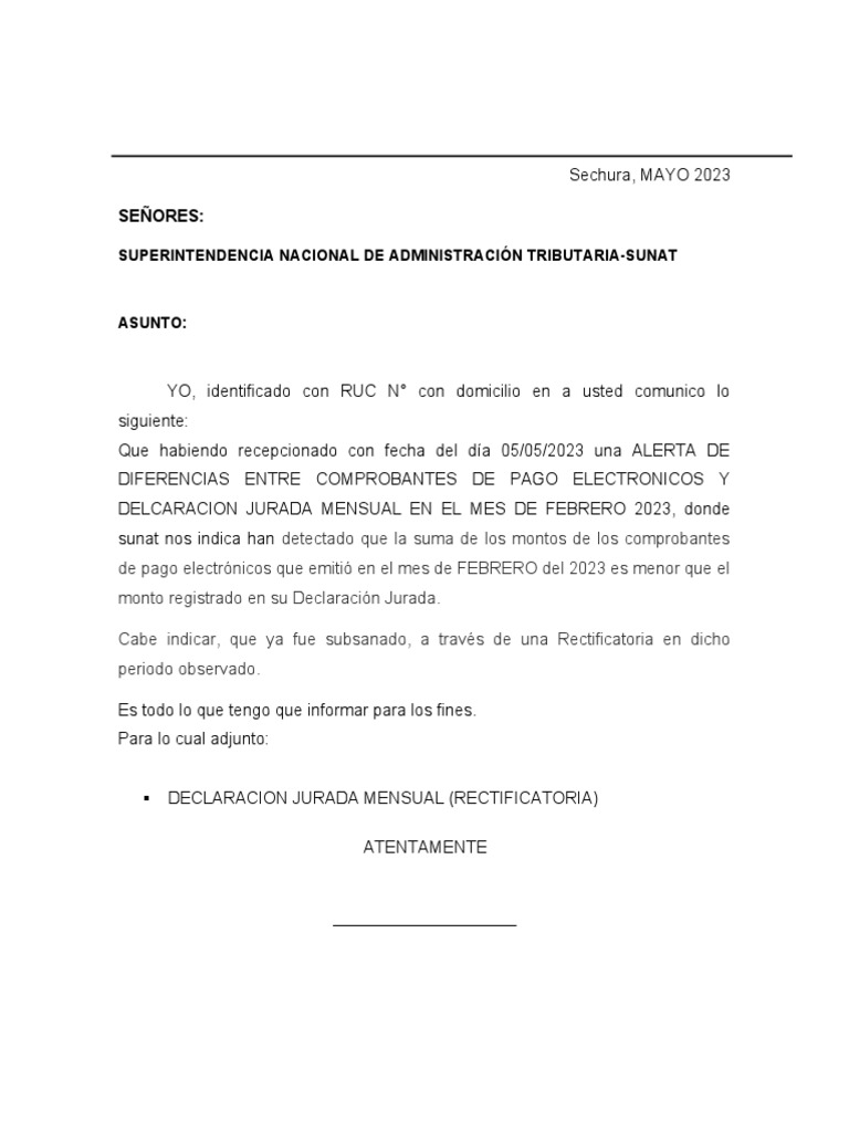 Rectificación de Declaración SUNAT 2023 | PDF
