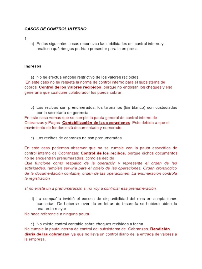 Debilidades en Control Interno de Cobros | PDF | Inventario | Cheque
