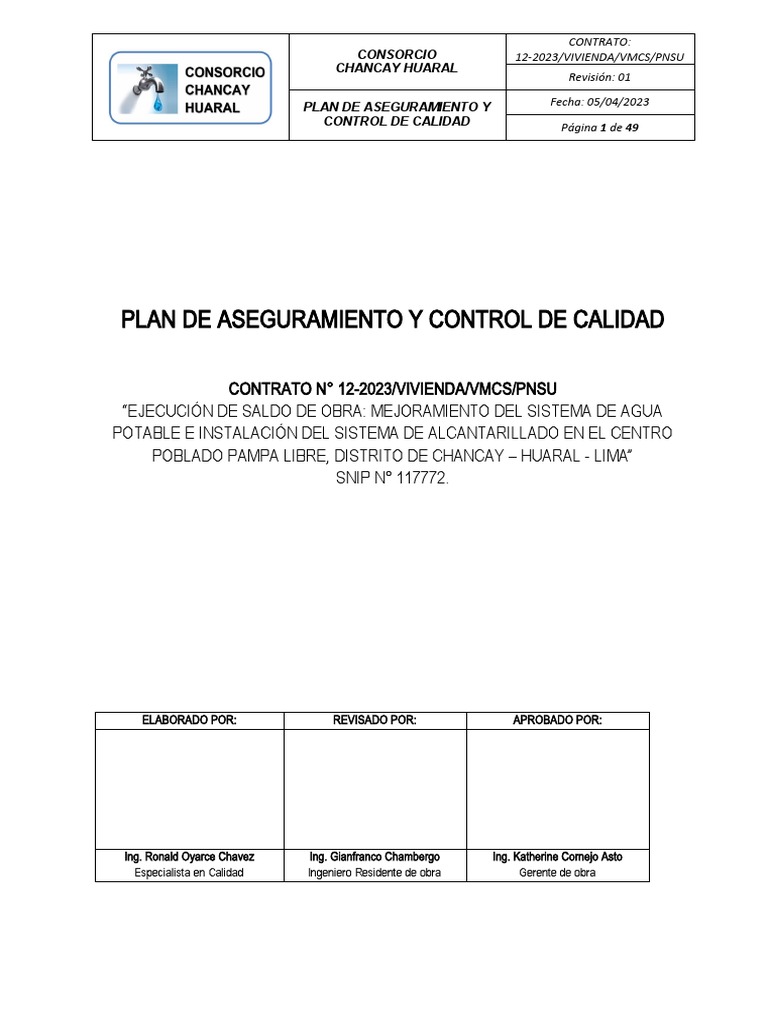 Plan de Aseguramiento de Calidad en Obra | PDF | Calidad (comercial ...