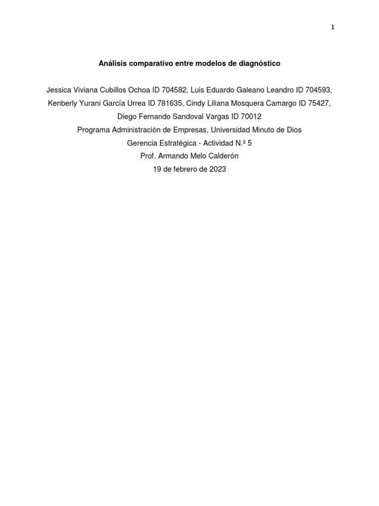 Comparativa de Modelos de Diagnóstico Empresarial | PDF | Análisis FODA ...