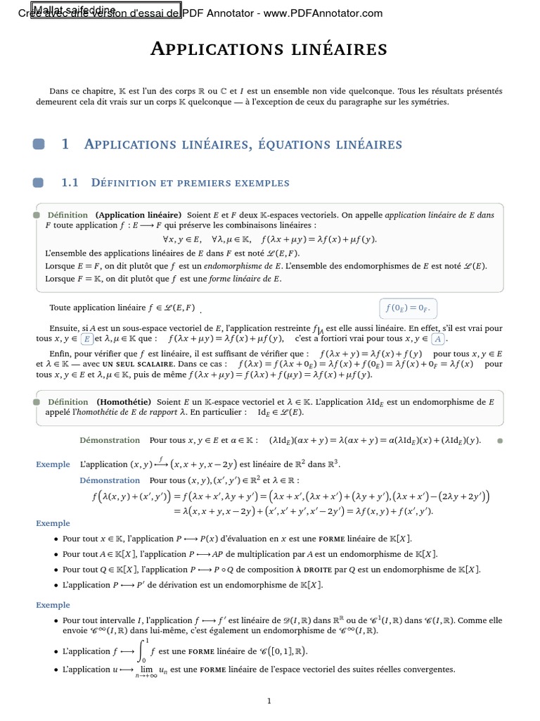 Applications Linéaires en Mathématiques | PDF | Base (algèbre linéaire ...
