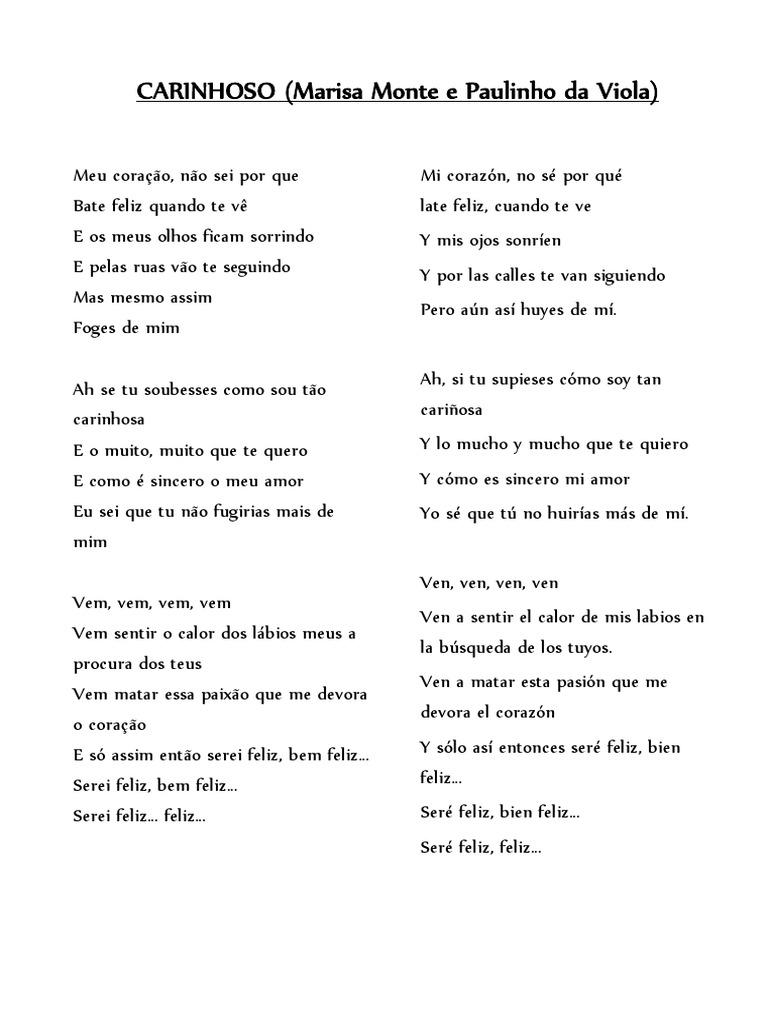 Carinhoso: Letra y Sentimiento | PDF