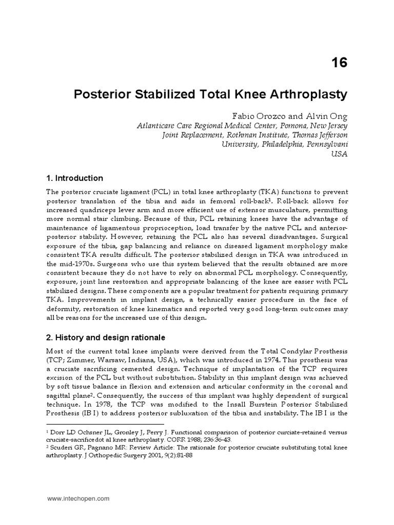 InTechPosterior Stabilized Total Knee Arthroplasty PDF Knee
