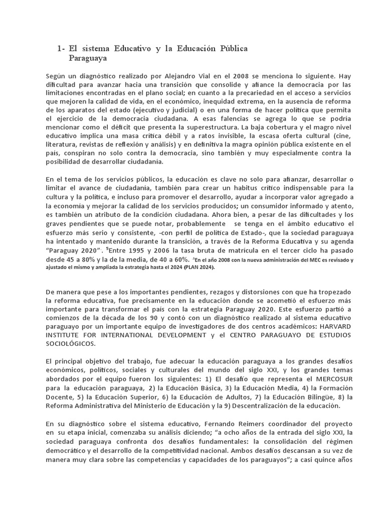 1 El sistema Educativo y la Educación Pública Paraguaya PDF