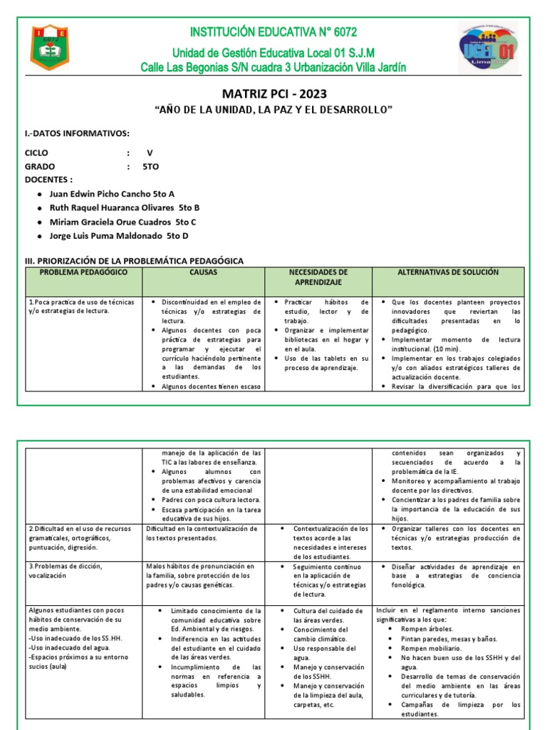 Matriz Pci - 2023 | PDF | Violencia | Enseñando