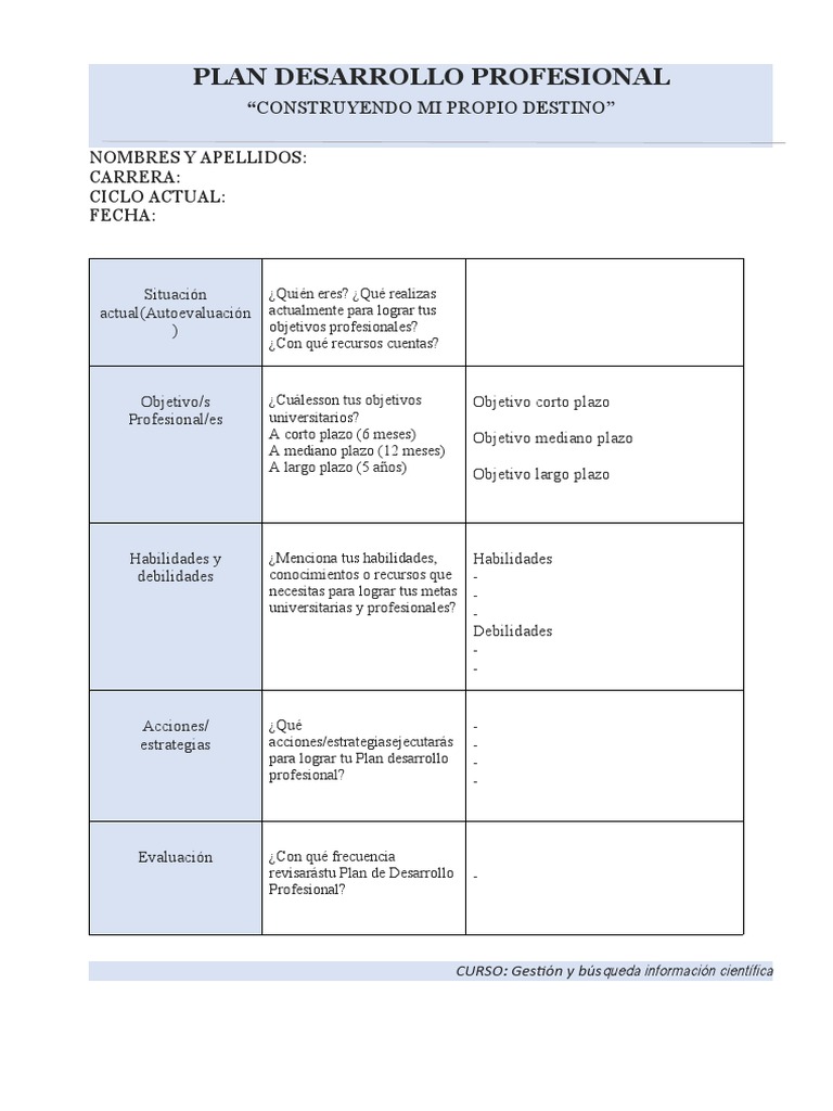 Plan de Desarrollo Profesional Personalizado | PDF | Crecimiento ...