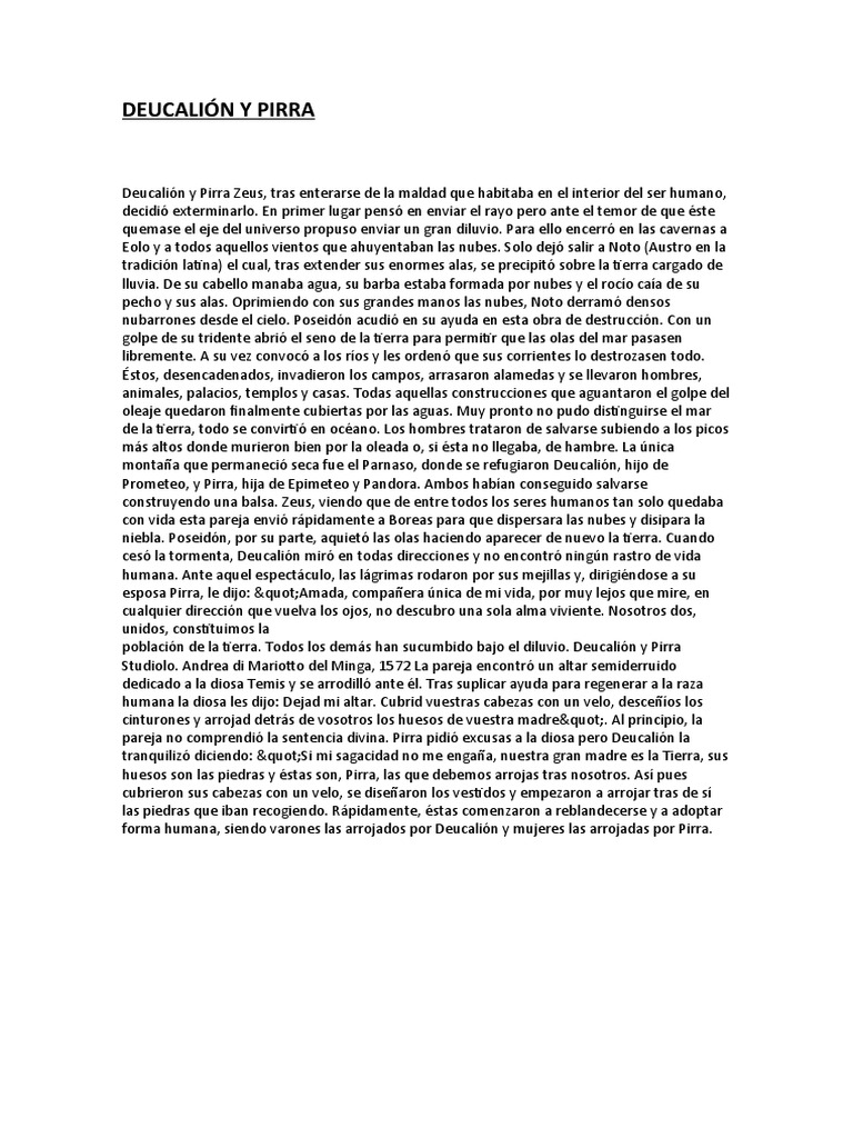 Deucalión y Pirra: El Diluvio y la Raza Humana | PDF | Mito de la ...