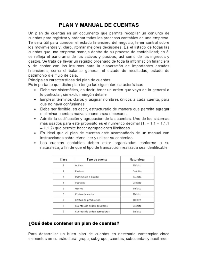Plan y Manual de Cuentas Contables | PDF | Contabilidad | Business