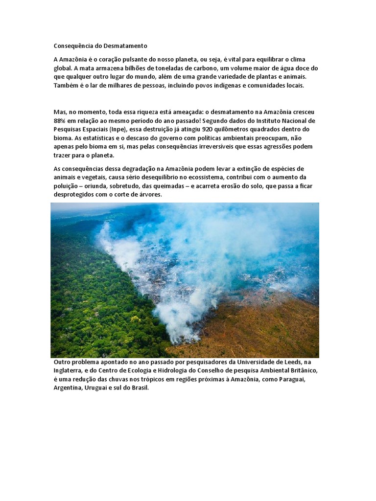 Impactos do Desmatamento na Amazônia | PDF | Desmatamento | Floresta ...