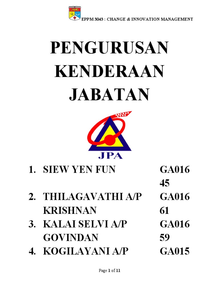 Report Innovation Pengurusan Kenderaan Jabatan | PDF