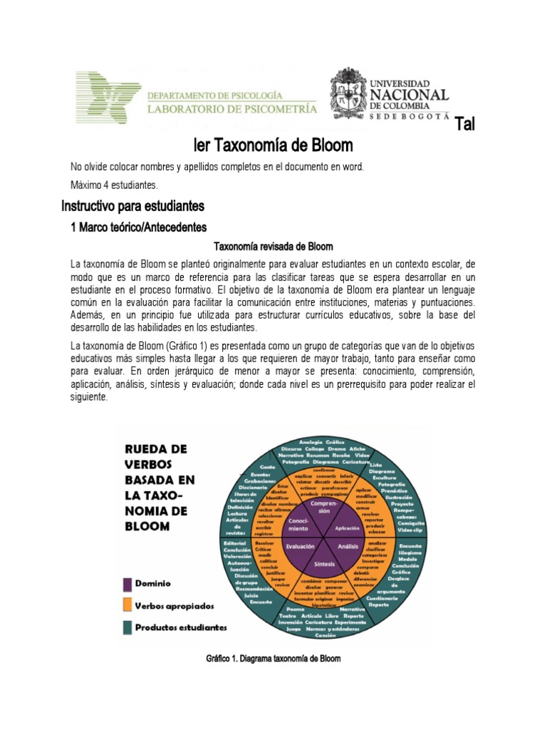 Taller Taxonomía de Bloom | PDF | Conocimiento | Taxonomía (biología)