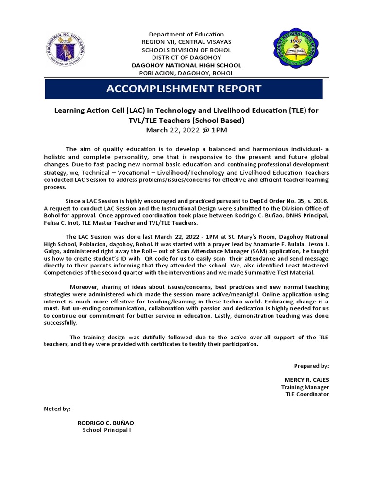 LAC Session Report for TLE Teachers | PDF | Teachers | Learning
