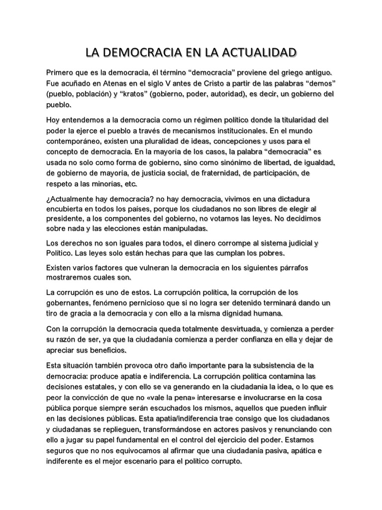 La Democracia en la Actualidad | PDF | Democracia | Ideologías políticas