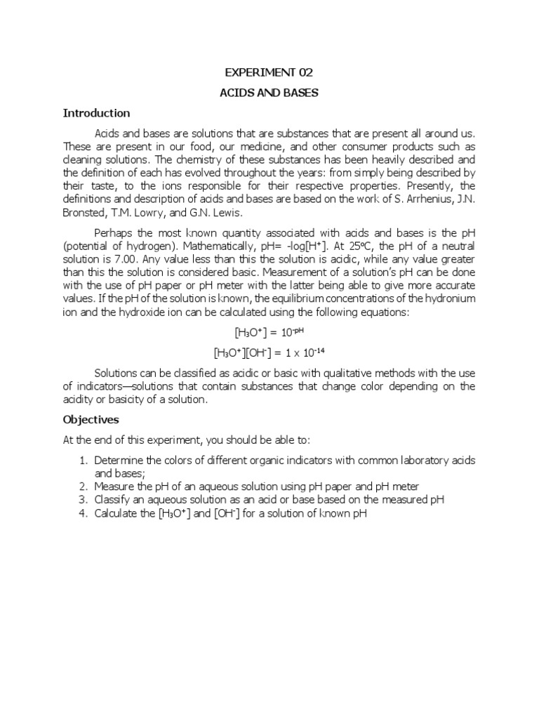 GECHML Expt02 Acids and Bases | PDF | Ph | Acid
