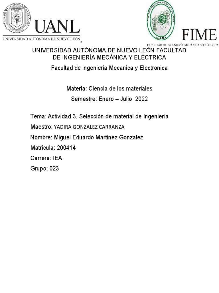 Actividad 3. Selección de Material de Ingeniería | PDF