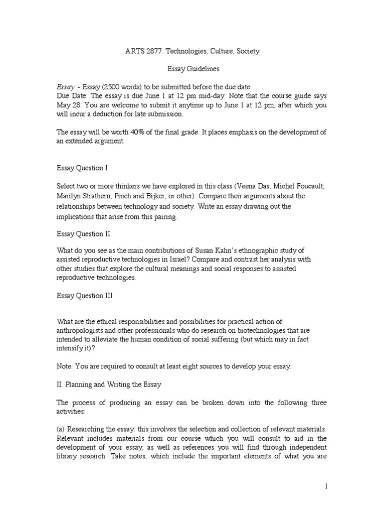 ARTS 2877 Essay Guidelines 2018 May2 PDF Essays Bibliography
