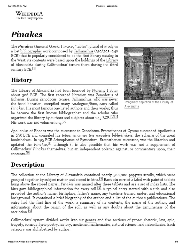 Pinakes | PDF