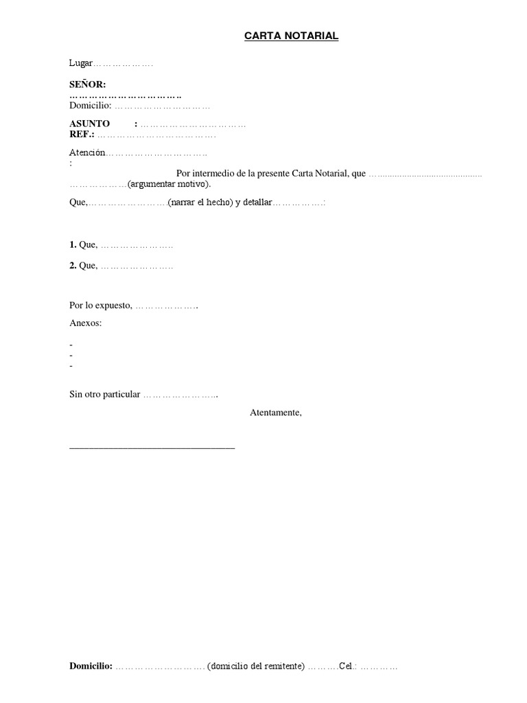 Carta Notarial: Instrucciones y Detalles | PDF