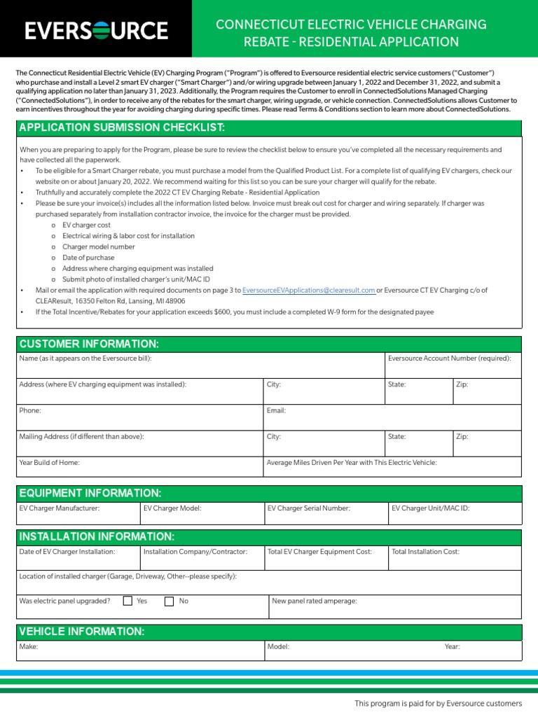 Eversource CT Ev Resi Application PDF Battery Charger Rebate