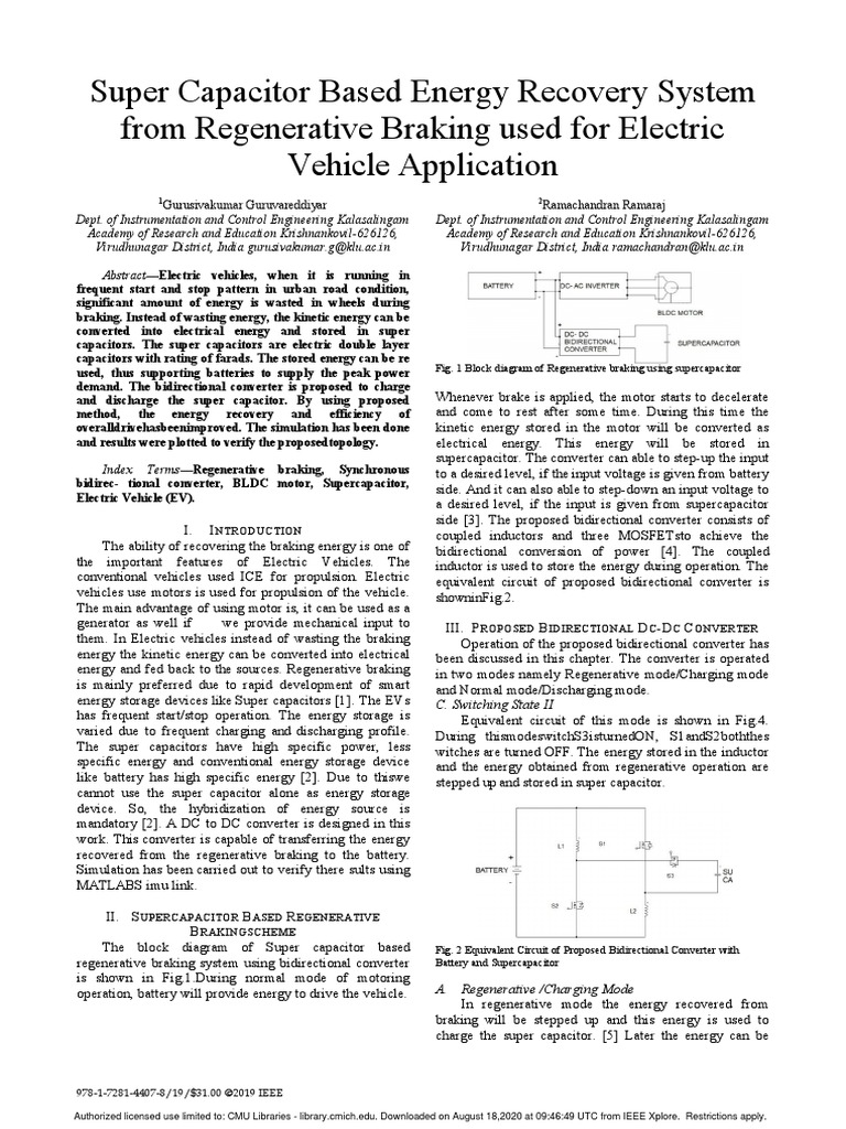 Super Capacitor Based Energy Recovery System From Regenerative Braking