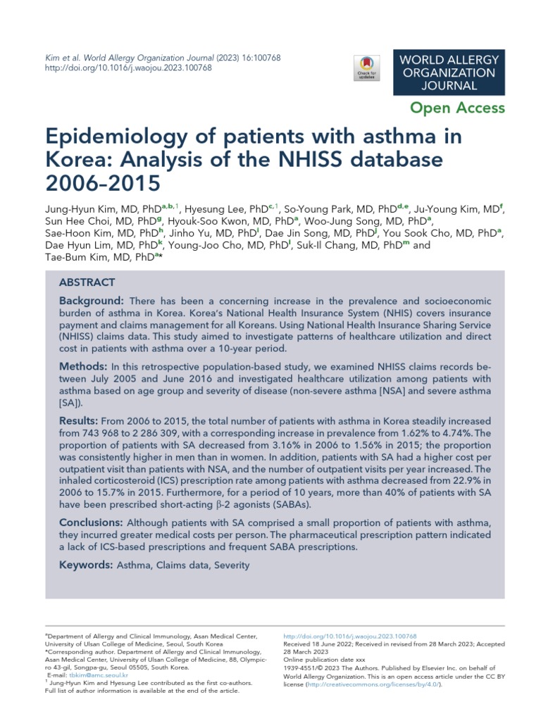 Epidemiology of Patients With Asthma in Korea Ana PDF Asthma