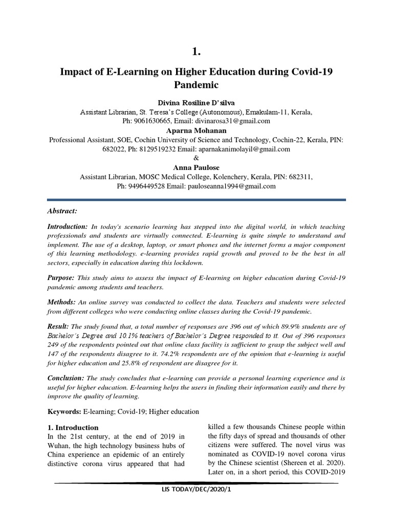 E-Learning Impact on Higher Education | PDF | Social Science | Wellness