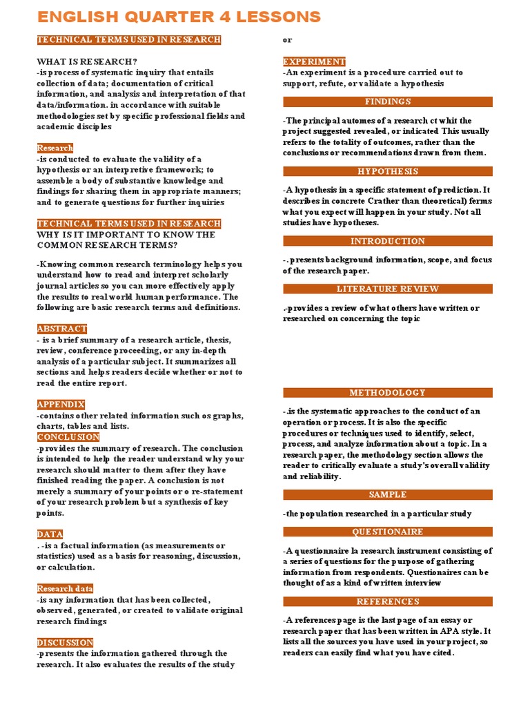 Research Terminology and Definitions Guide | PDF | Definition | Methodology