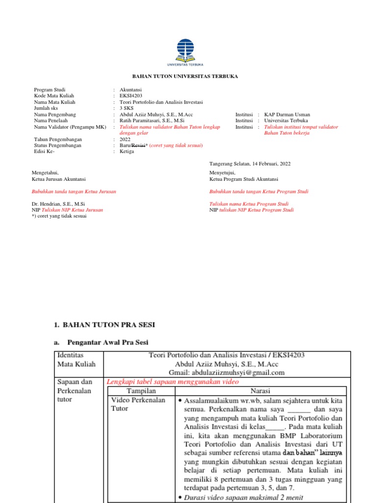 Ut WR 1 Dokumen 20190206 Template Bahan Tuton | PDF