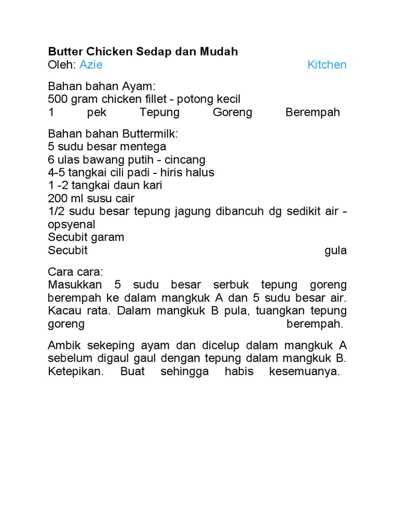 Butter Chicken Sedap Dan MudahResepi Azie Kitchen PDF
