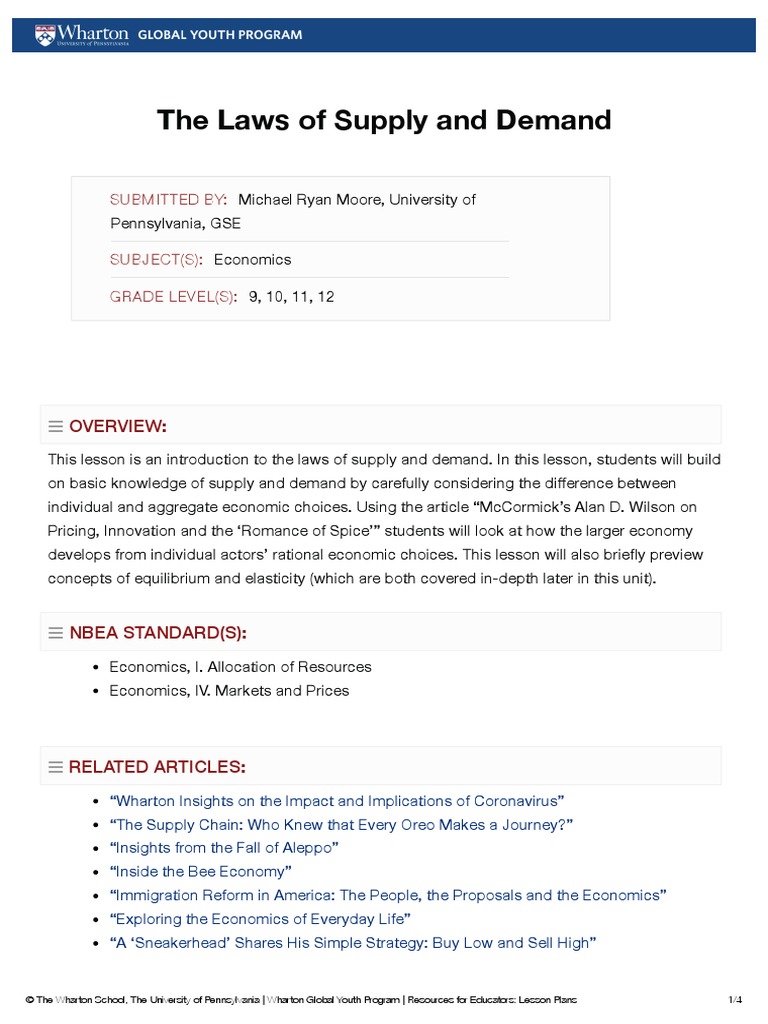 The Laws of Supply and Demand | PDF | Demand | Supply And Demand