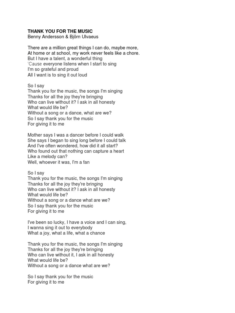 Thank you for the music lyrics pdf