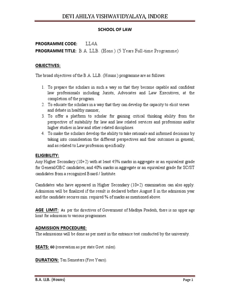 B.A. LLB. (Hons.) Program Guide | PDF | University And College ...
