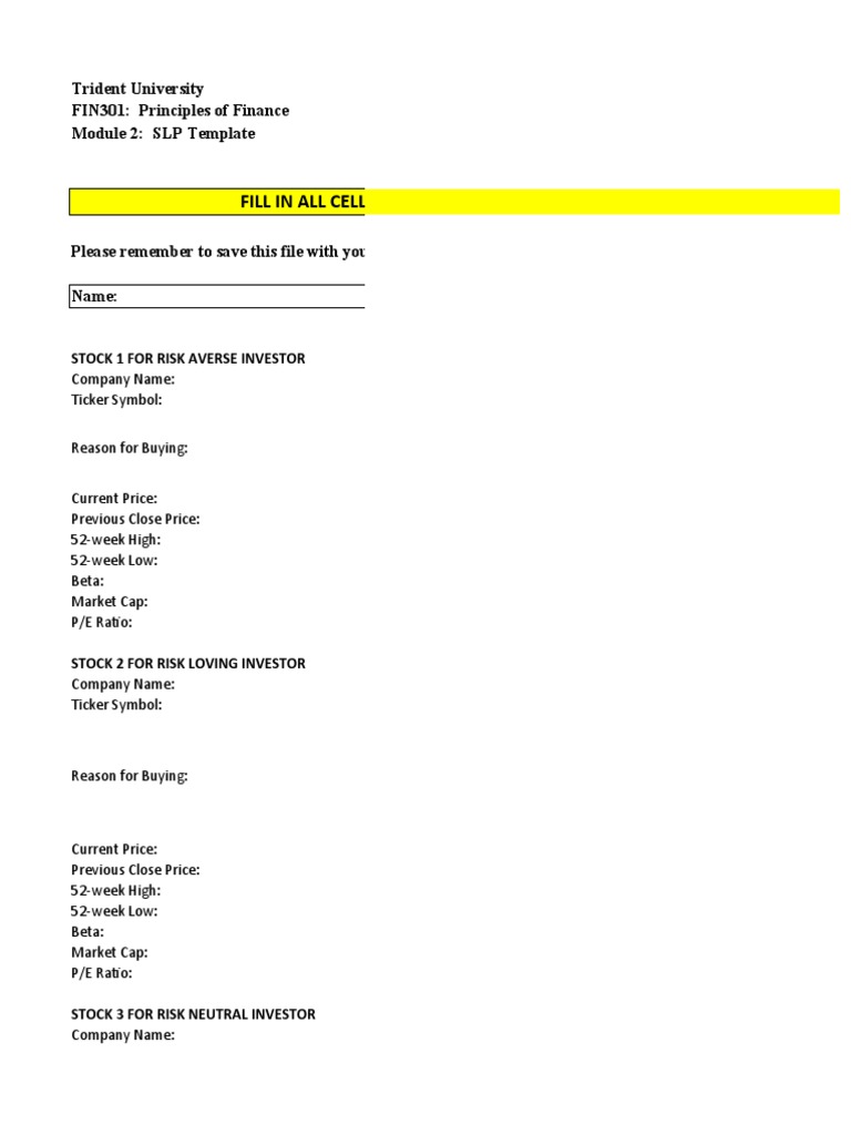 FIN301 SLP 2 Template 2 | PDF | Stocks | Beta (Finance)