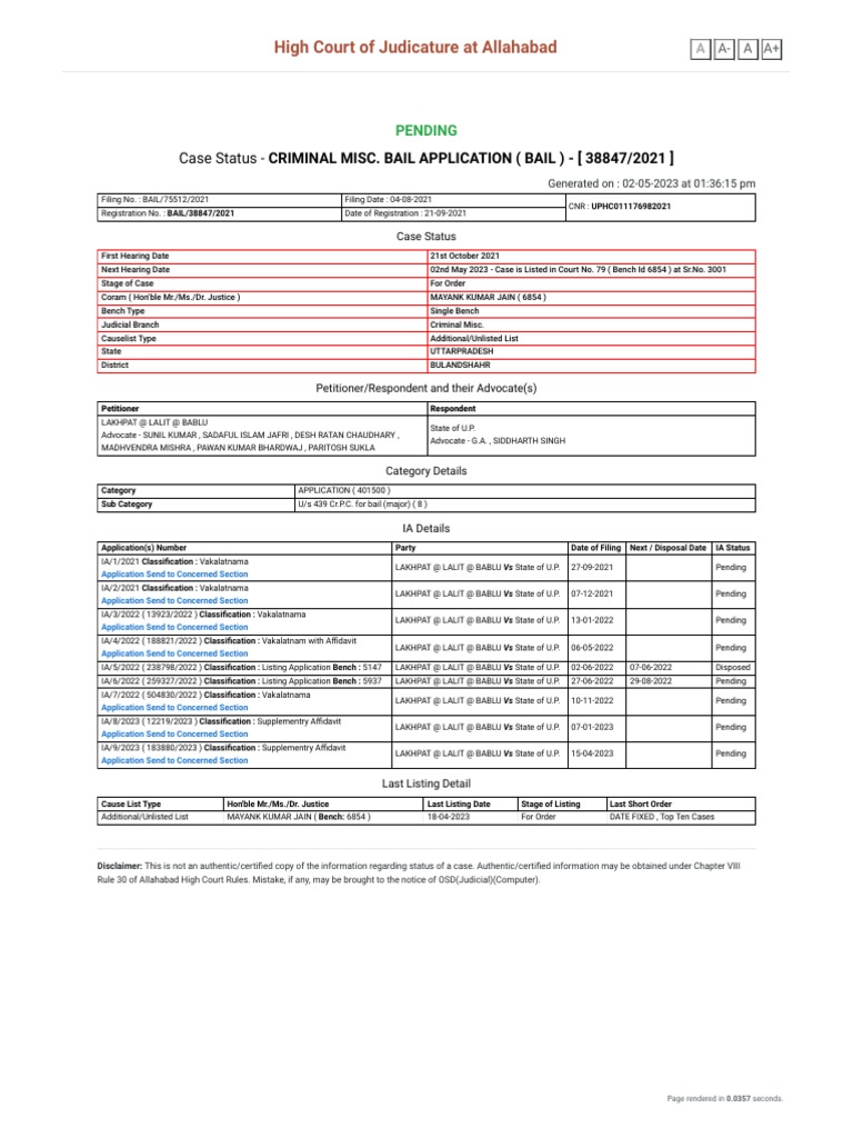 Case Status Search by Case Filing Number PDF Bail Public Sphere