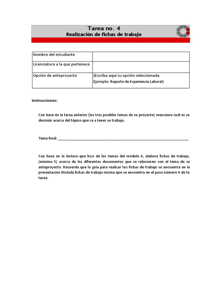 Fichas de Trabajo - Tarea 4 | PDF | Crecimiento personal y profesional ...