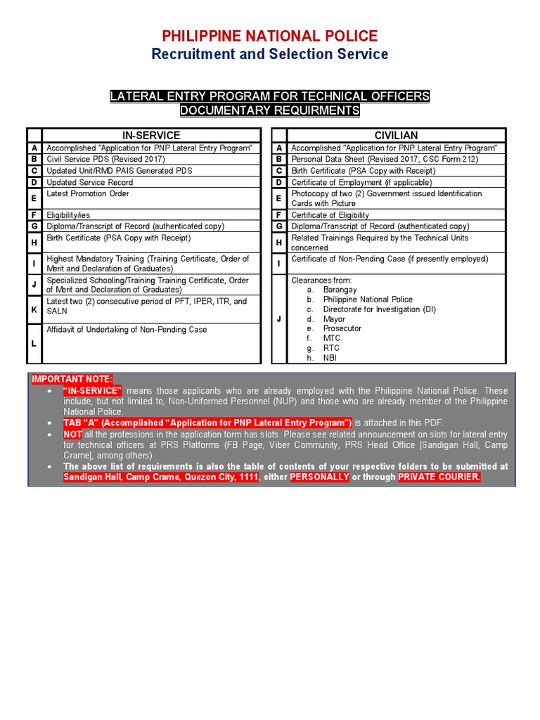 PNP Lateral Entry Program Requirements | PDF | Government