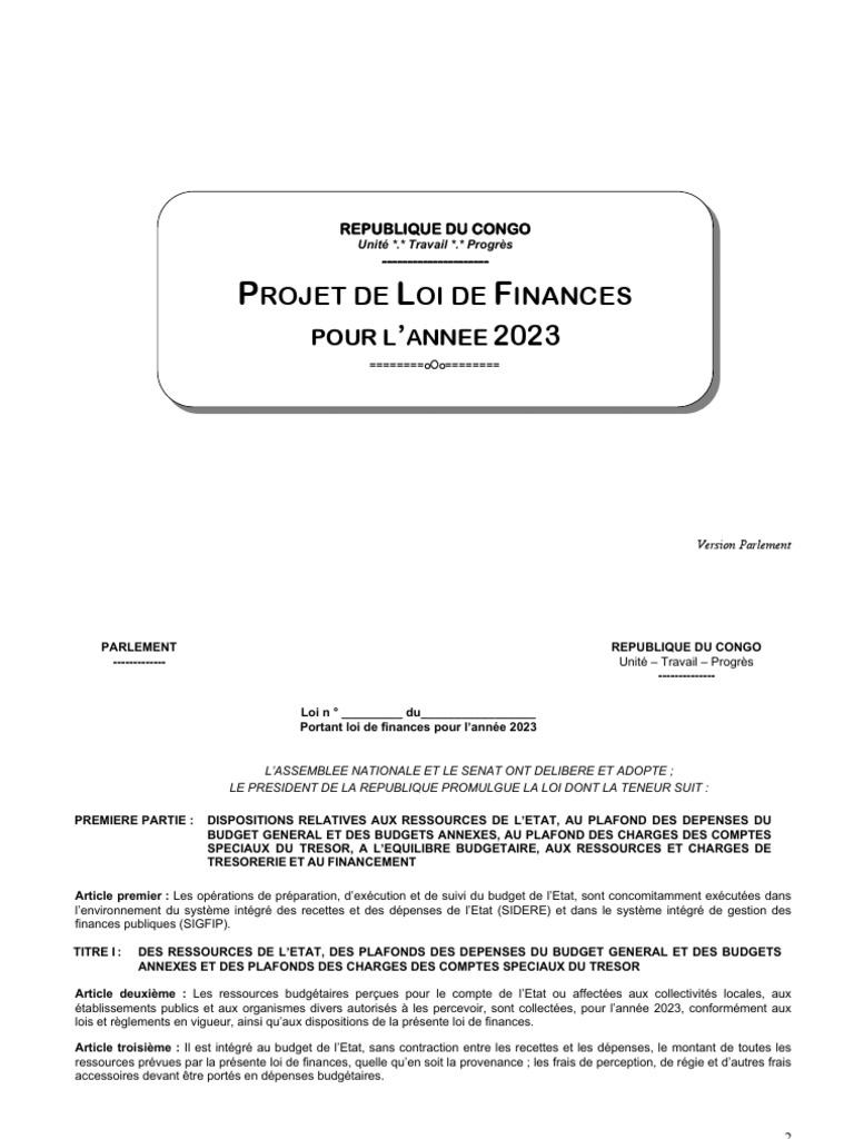 Projet de Loi de Finances 2023 Congo | PDF | Impôts | Déficit budgétaire
