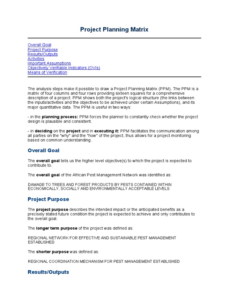 Project Planning Matrix | PDF | Food And Agriculture Organization