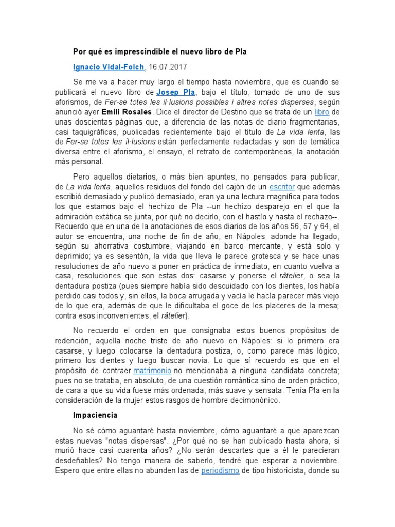 Por Qué Es Imprescindible El Nuevo Libro de Pla, Ignacio Vidal-Foch | PDF