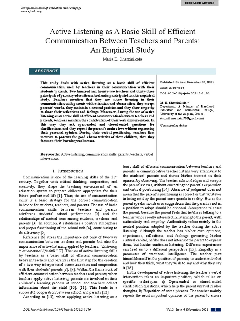 Editor in Chief,+EJ-EDU+186 | PDF | Teachers | Communication